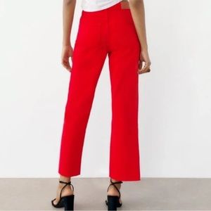 Zara Mid Rise Red Straight Denim Jeans